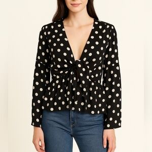 Vici Tie Front Polka Dot Top